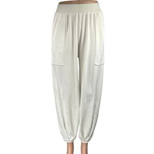 Women's White High Rise Elastic Waist Tapered  Trousers Joggers Lounge Pants XS